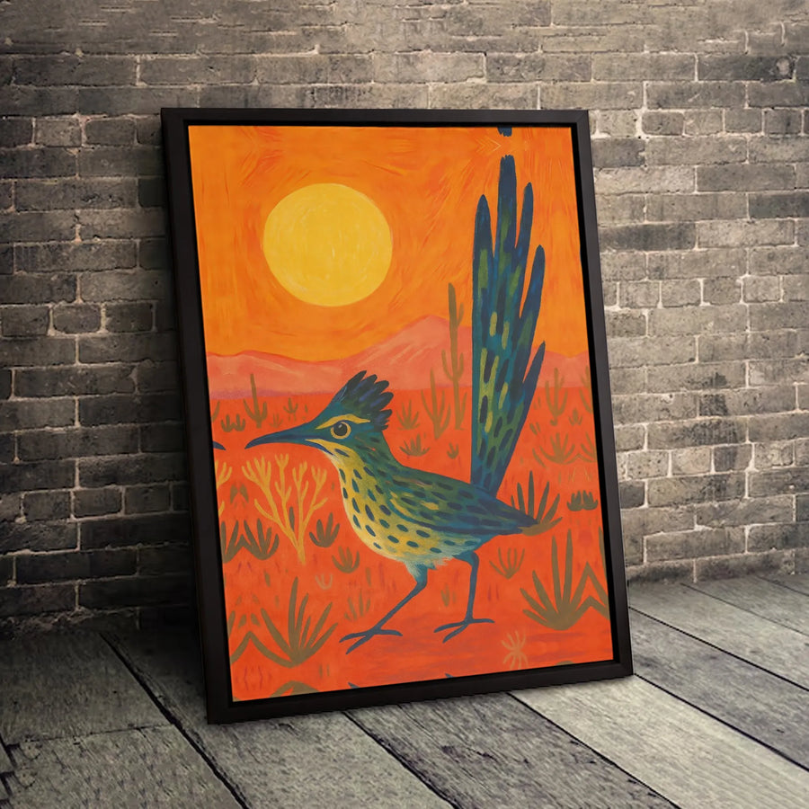 Southwestern Roadrunner Canvas Wall Art | Desert Landscape Painting | 1.25 Inch Premium Gallery Profile | Modern Home Decor Gift