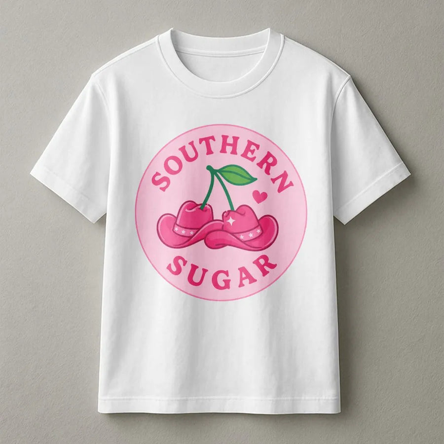 Southern Sugar Cowboy Hat Cherries T-Shirt | Pink Western Aesthetic Graphic | Premium Cotton Unisex Tee | Cute Country Gift for Women