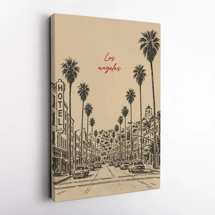 Los Angeles Wall Art | California Sketch With Palm Trees | Premium Gallery-Wrapped Canvas | Modern Cityscape Home Decor Gift