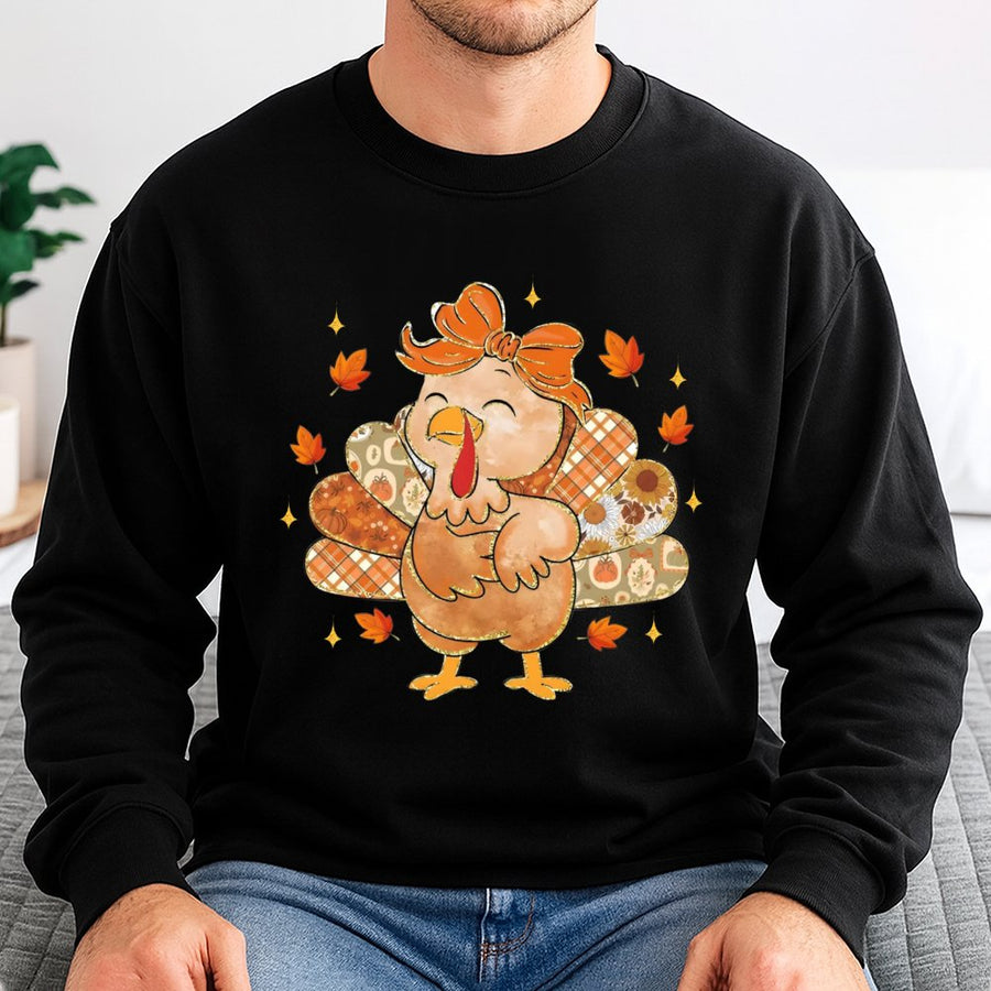 Cute Turkey Thanksgiving Sweatshirt | Plaid Autumn Harvest Graphic | Soft Cotton-Poly Blend | Cozy Holiday Gift for Women