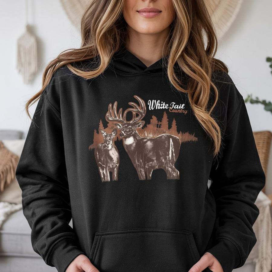 Whitetail Deer Hoodie | Buck and Doe Nature Graphic | Premium Cotton Blend | Gift for Hunter and Wildlife Lover