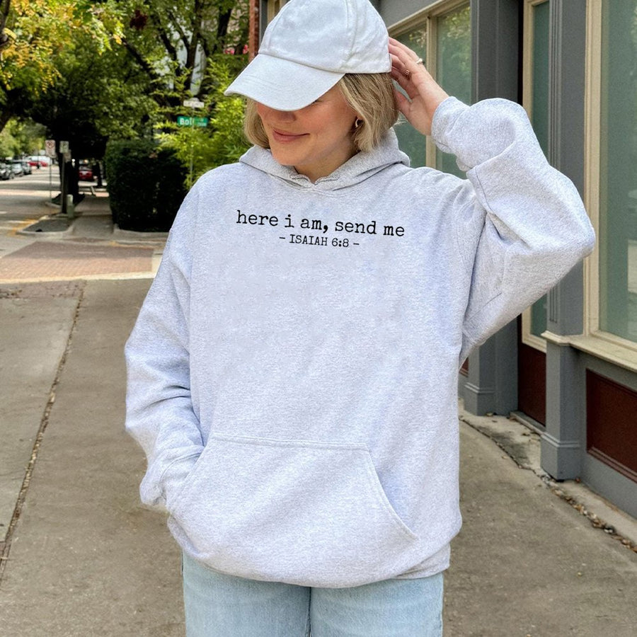 Here I Am Send Me Hoodie | Isaiah 6:8 Bible Verse Design | Premium Cotton Blend Sweatshirt | Christian Gift for Men and Women