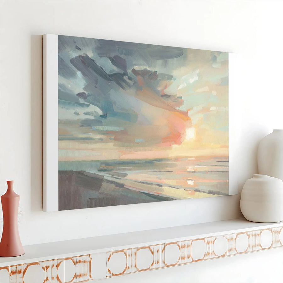 Abstract Seascape Canvas Wall Art | Impressionist Ocean Sunset Print | Premium Gallery Wrapped Canvas | Modern Coastal Home Decor Gift