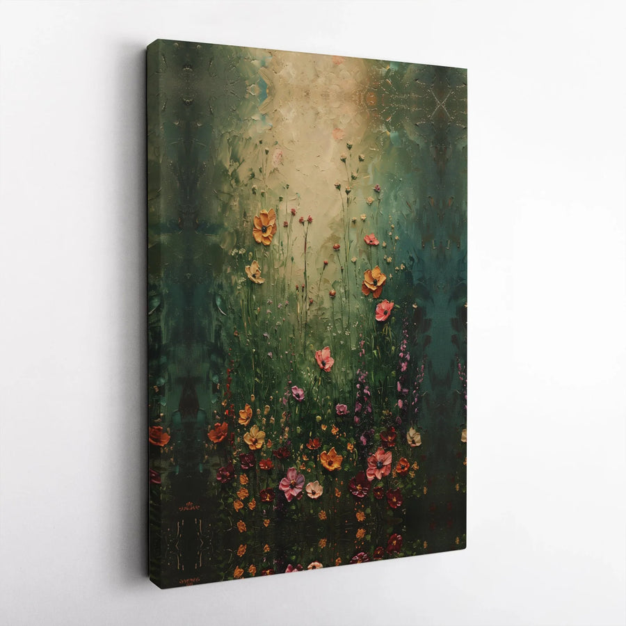 Wildflower Field Canvas Art | Moody Botanical Impasto Painting | Premium Gallery-Wrapped Print | Nature-Inspired Home Decor Gift