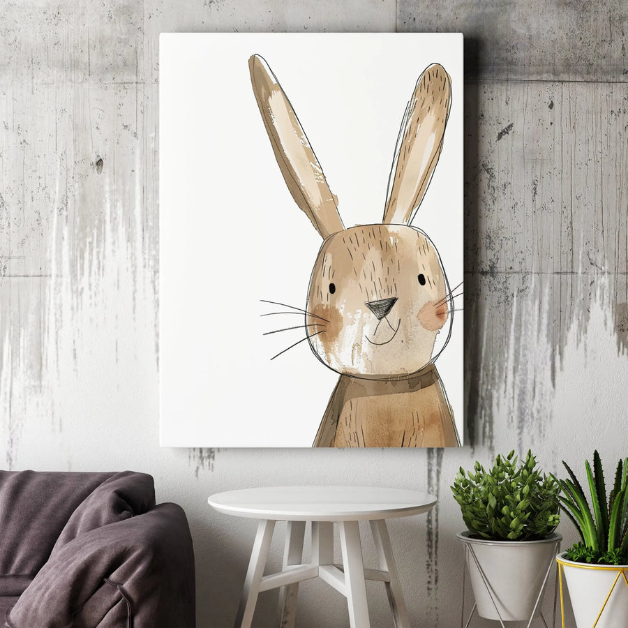 Cute Watercolor Bunny Canvas | Nursery Wall Art Print | Premium 1.25 Inch Gallery Wrap | Charming Animal Decor for Kids Room Gift