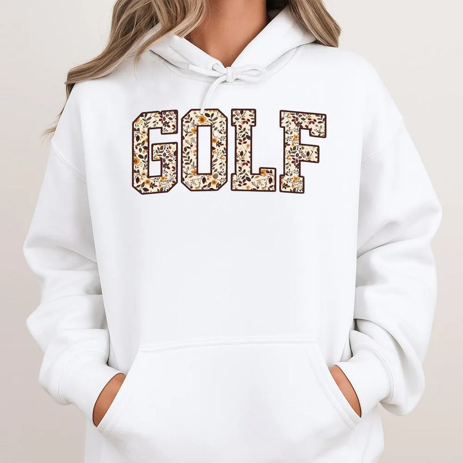 Floral Golf Hoodie | Vintage Botanical Print Collegiate Style | Soft Cotton Graphic Tee | Cute Gift for Golfer Mom & Wife