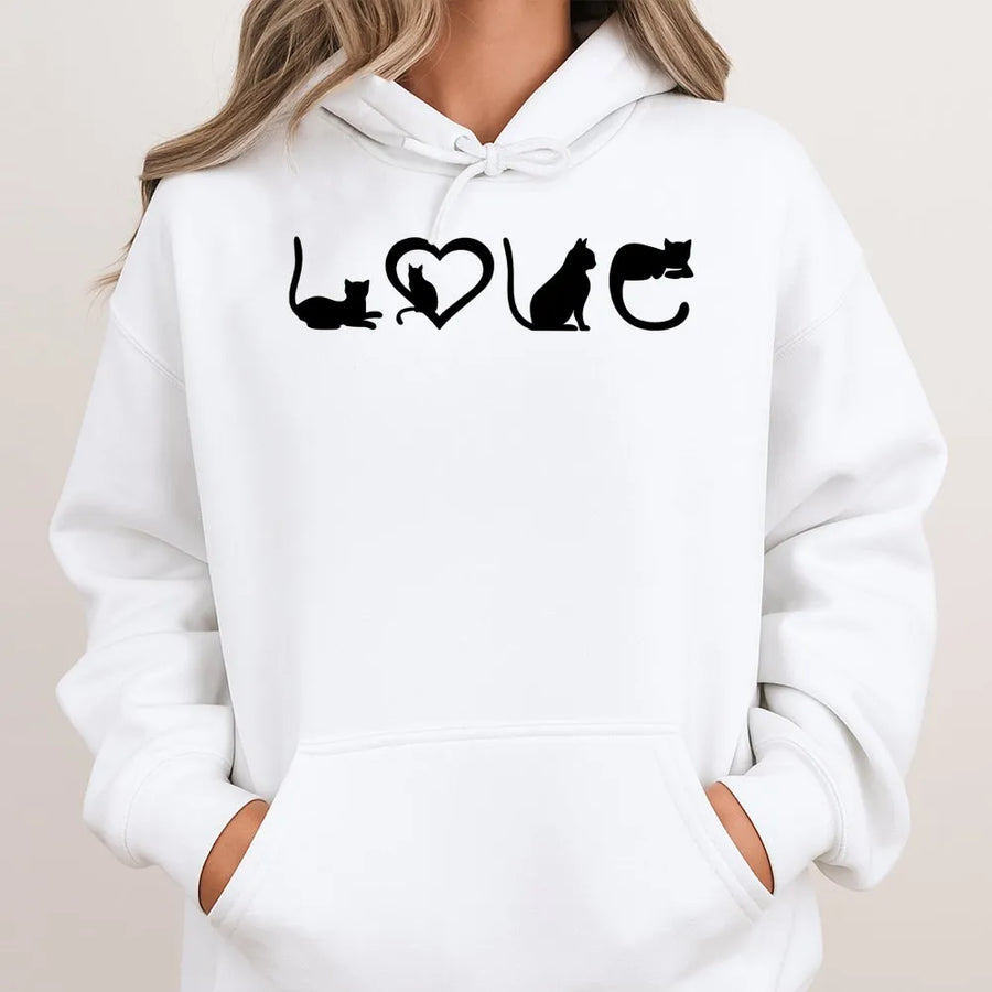 Cat Love Hoodie | Creative Heart Shaped Silhouette Graphic | Premium Cotton Blend | Gift for Cat Lovers & Pet Owners