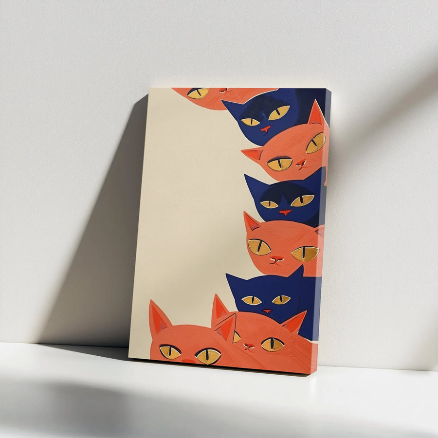 Abstract Cat Art Canvas | Mid Century Modern Peeking Cats Wall Decor | Premium 1.25" Gallery Wrap | Unique Gift for Cat Lovers