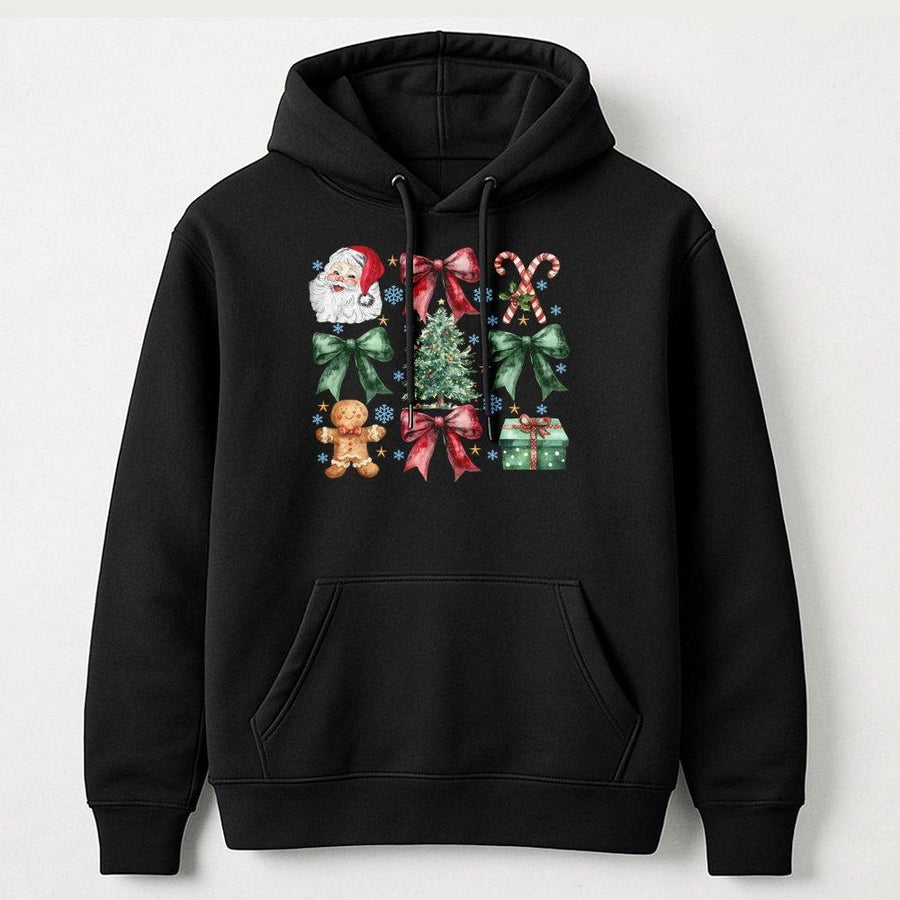 Christmas Graphic Hoodie | Watercolor Santa Gingerbread Man Print | Premium Cotton Blend | Festive Holiday Gift for Women and Men