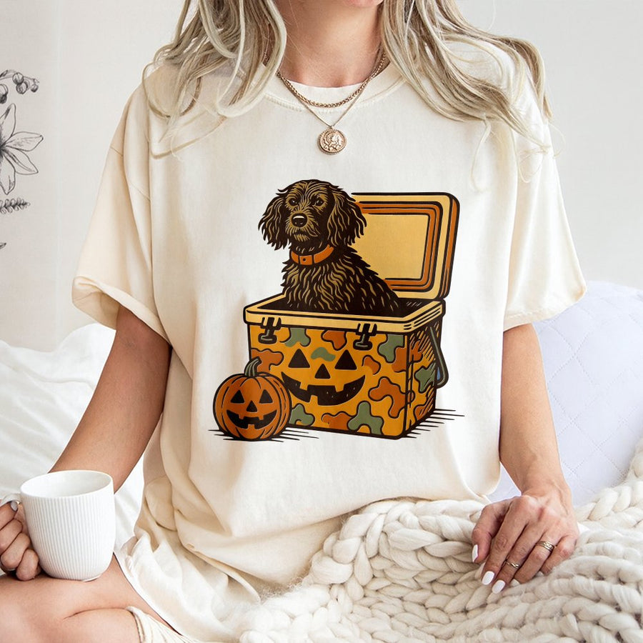 Boykin Spaniel Halloween T-Shirt | Hunting Dog In Camo Cooler Graphic | 100% Cotton Premium Tee | Funny Spooky Gift For Dog Lovers & Hunters