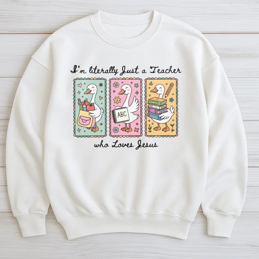 Christian Teacher Shirt | Cute Goose Graphic 'Loves Jesus' Quote Tee | Premium Soft Cotton | Faith Based Teacher Appreciation Gift