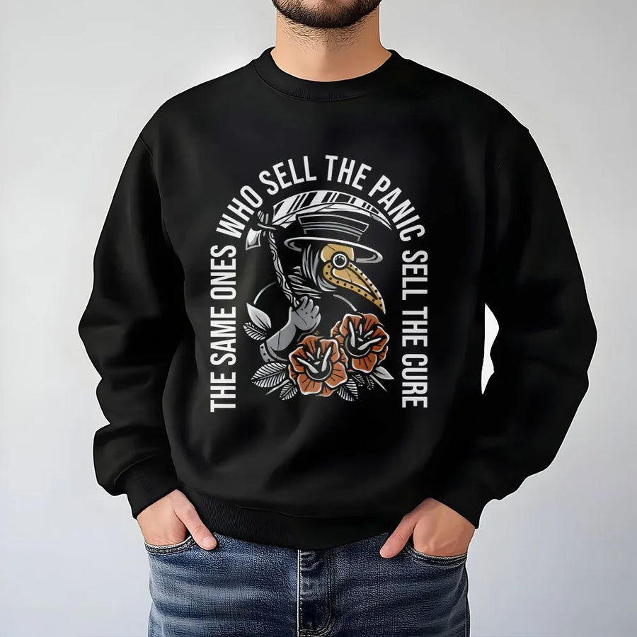 Plague Doctor Sweatshirt | The Same Ones Who Sell The Panic Sell The Cure Graphic | Premium Cotton Blend | Sarcastic Dark Academia Gift