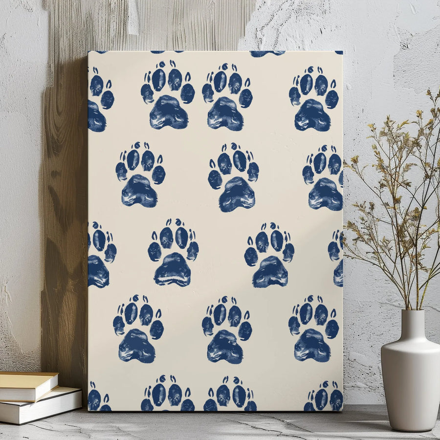 Dog Paw Print Canvas Wall Art | Navy Blue Animal Pattern Decor | Premium Gallery Wrap Canvas | Pet Lover Home Decor Gift