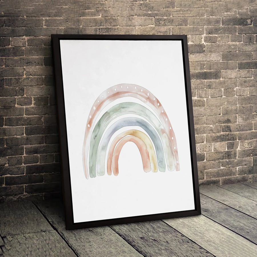 Boho Rainbow Wall Art | Muted Watercolor Neutral Nursery Decor | Premium Gallery-Wrapped Canvas | Minimalist Gift For New Home Or Baby Room