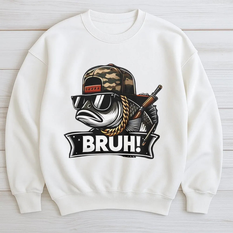 Bruh Fish Sweatshirt | Funny Hip-Hop Angler Graphic | Premium Cotton Blend | Gift For Fishermen And Fishing Enthusiasts