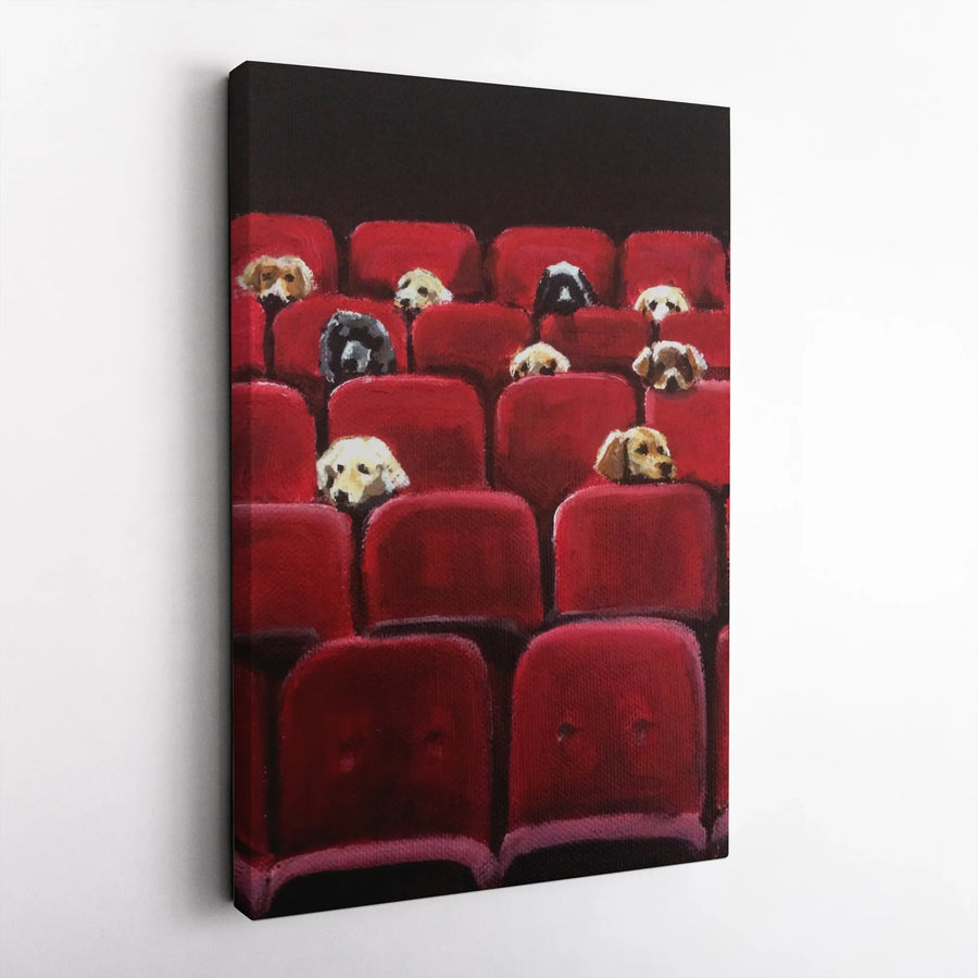 Funny Dogs in Movie Theater Canvas Wall Art | Surreal Cinema Scene Painting Print | Premium Thick Gallery Wrap Canvas | Unique Gift for Dog Lover & Film Buff