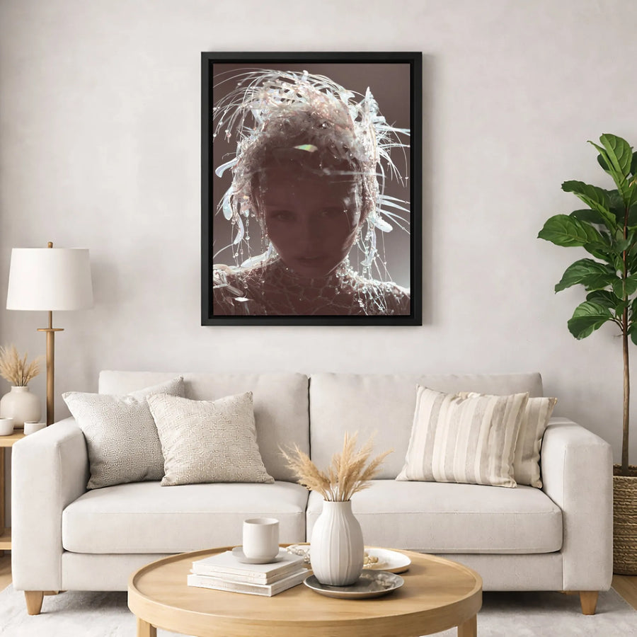 Avant-Garde Portrait Canvas Print | Iridescent Beaded Headpiece Art | Gallery-Quality 1.25" Profile | Modern Aesthetic Wall Decor Gift