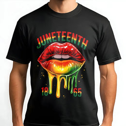 Juneteenth 1865 T-Shirt | Dripping Pan-African Flag Lips Design | Premium Soft Cotton Tee | Black Pride Freedom Day Apparel for Men and Women