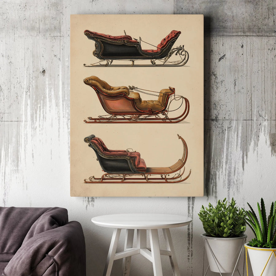Vintage Sleigh Canvas Art | Classic Victorian Horse Sleigh Illustration | Premium Gallery Wrapped Print | Holiday Wall Decor Gift for History Lovers