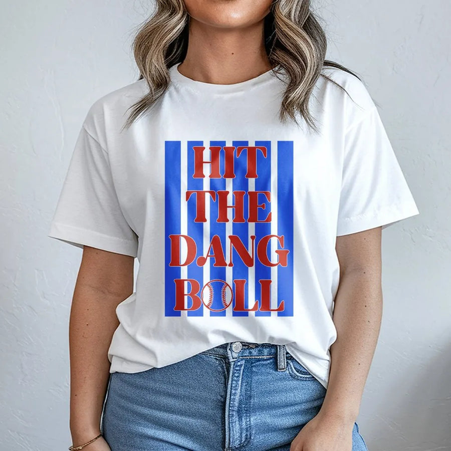 Baseball T-Shirt | Hit The Dang Ball Graphic Design | 100% Cotton Premium Tee | Funny Sports Gift for Baseball Players and Fans