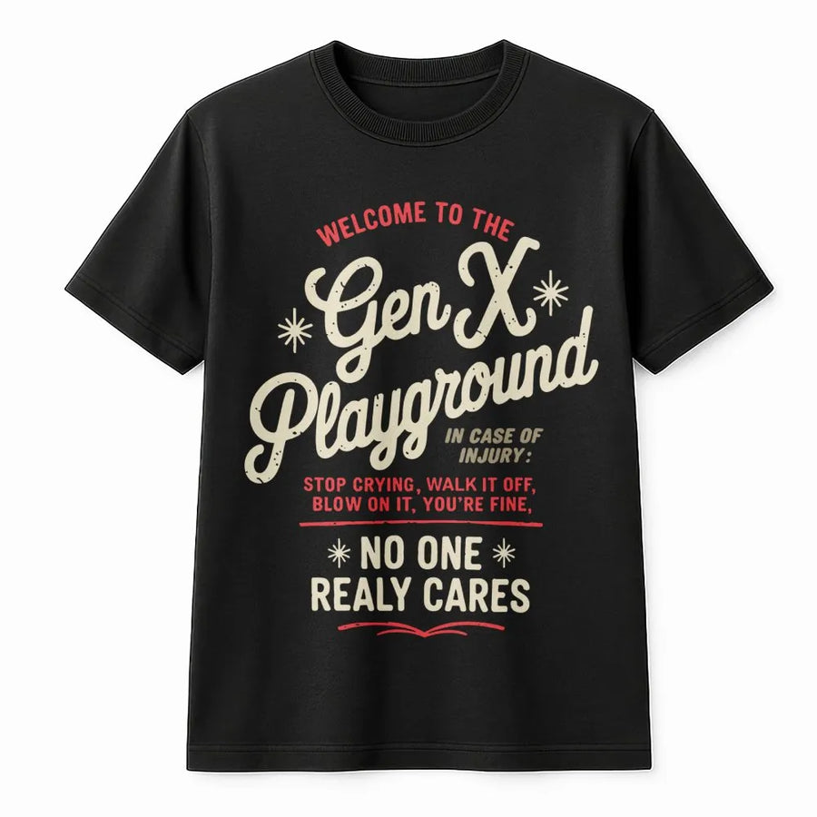 Gen X Playground T-Shirt | Funny 80s Childhood Nostalgia Quote | Soft Cotton Unisex Tee | Retro Generation X Birthday Gift for Men and Women