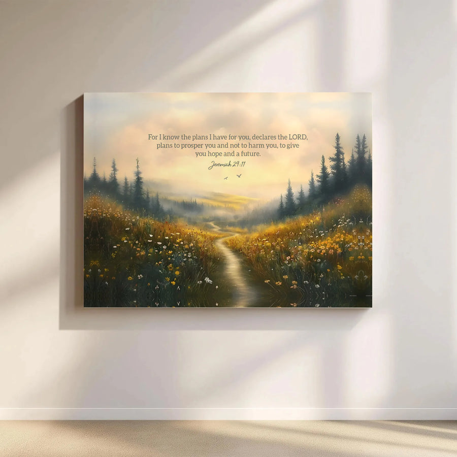 Jeremiah 29 11 Canvas Wall Art | Inspirational Scripture Art with Wildflower Meadow | Premium Christian Wall Decor | Inspirational Gift for Christian Home