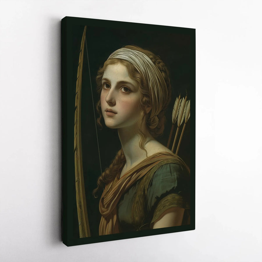 Artemis Goddess Canvas Art | Classical Greek Mythology Huntress Portrait | Premium Gallery Wrap Wall Decor | Mythological Fine Art Gift