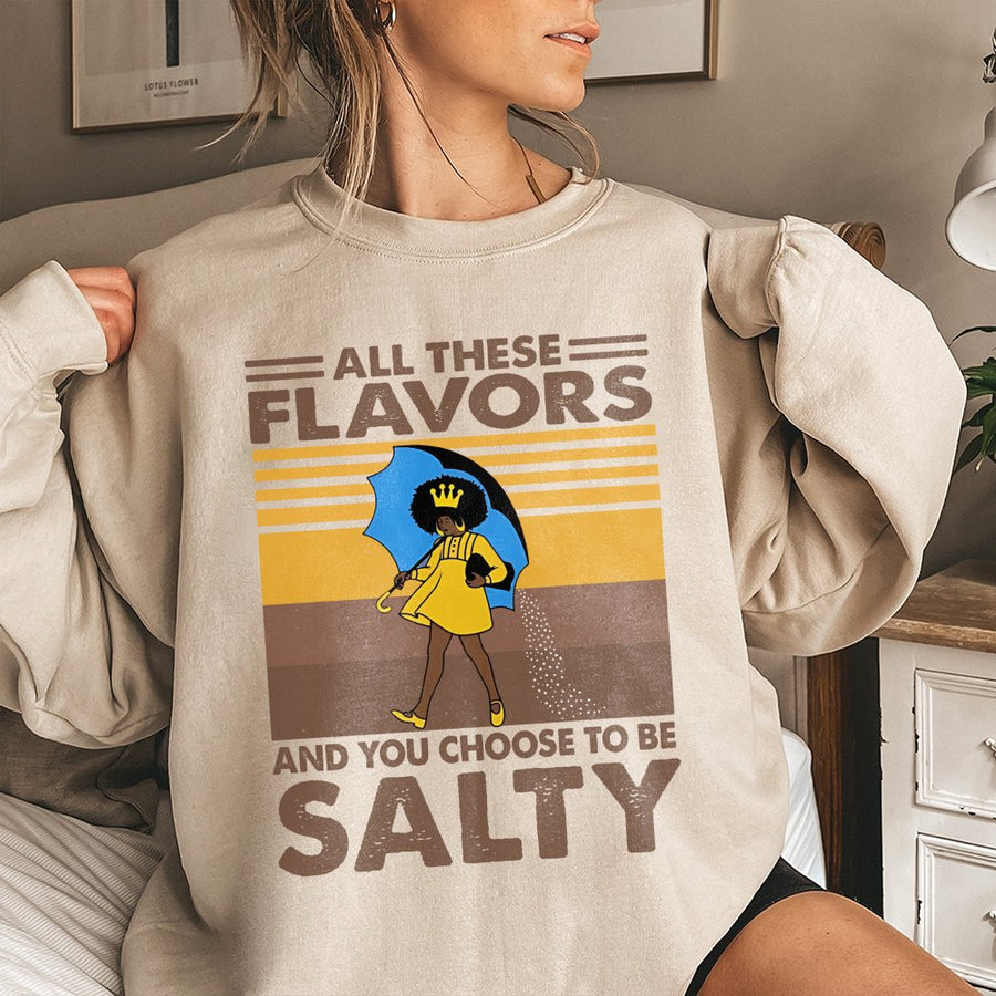 Salty Black Woman Sweatshirt | Afrocentric Retro Graphic Print | Cotton Blend Crewneck | Gift for Melanin Queen and Soul Sister