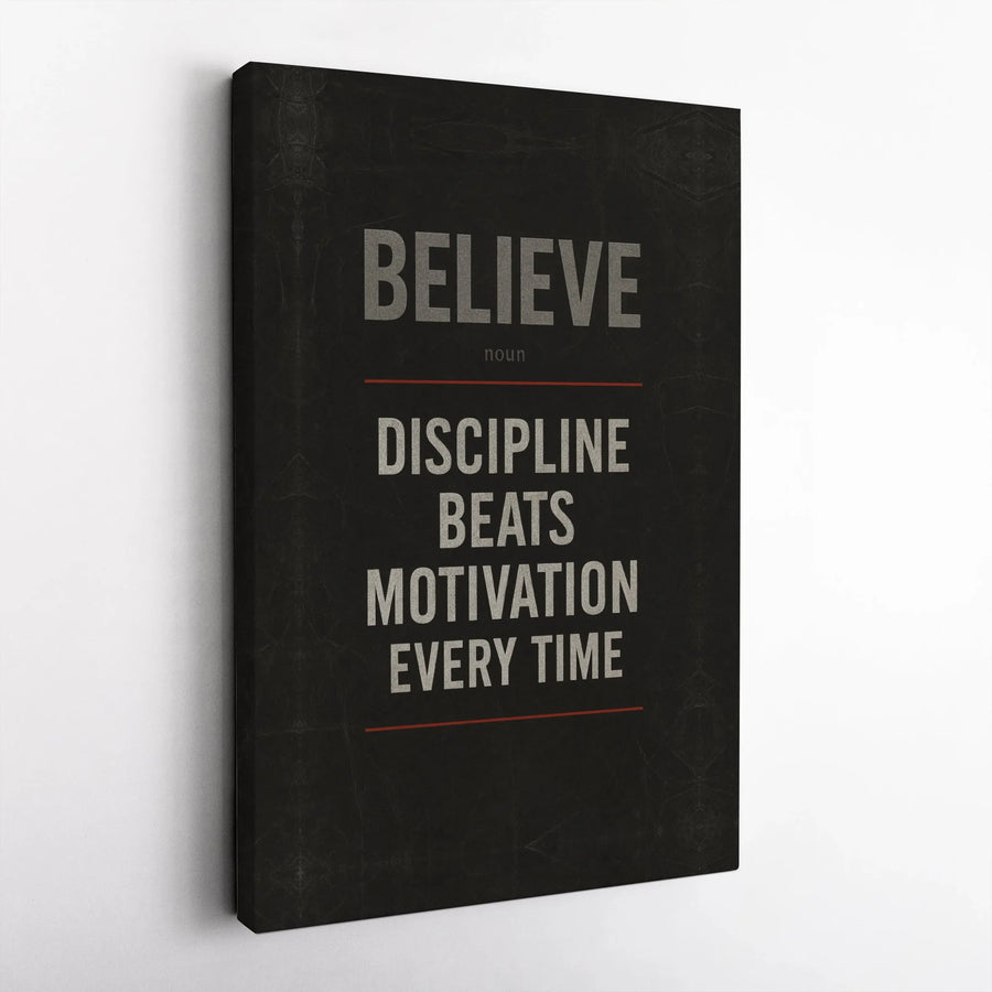 Discipline Beats Motivation Canvas Print | Inspirational Quote Wall Art | Premium Gallery Wrapped Canvas | Home Gym & Office Decor Gift