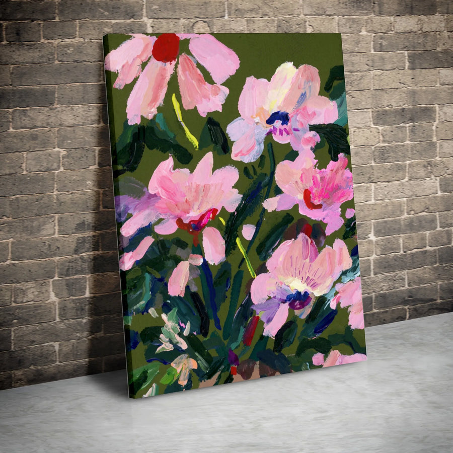Abstract Floral Vertical Canvas | Impressionist Pink Flower Painting | Premium Thick Gallery Wrap | Modern Home Decor Gift