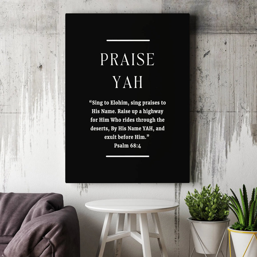 Praise Yah Christian Wall Art | Psalm 68:4 Bible Verse Decor | Premium Gallery Canvas | Modern Scripture Art Gift
