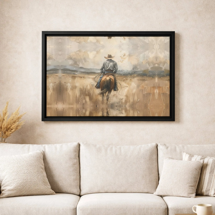 Western Cowboy Horse Canvas Wall Art | Abstract Neutral Plains Design | 1.25-Inch Gallery Thick Profile | Rustic Farmhouse Decor Home Gift