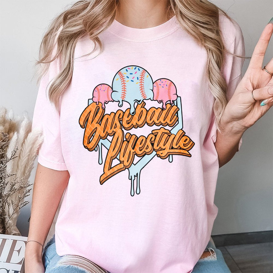 Baseball Lifestyle T-Shirt | Retro Ice Cream Baseball Design | 100% Premium Cotton | Game Day Apparel for Baseball Fans and Players