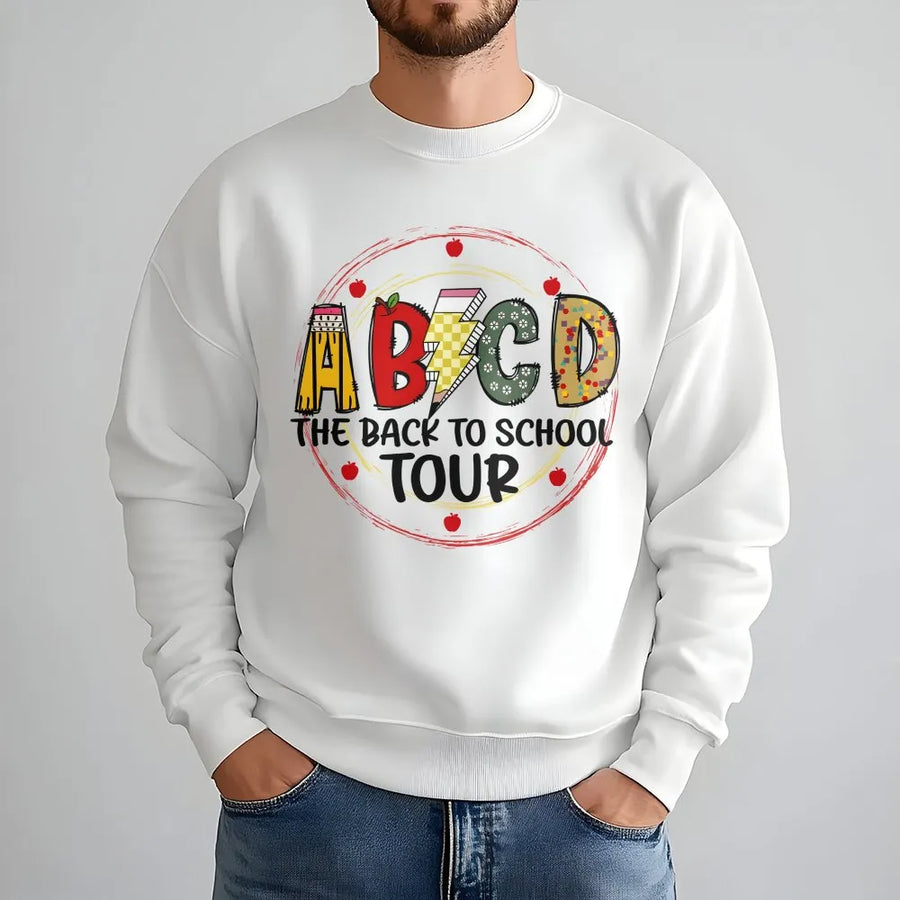Back To School Teacher Sweatshirt | ABCD Alphabet Pencil Graphic | Premium Cotton Blend | Gift For Elementary School Teachers