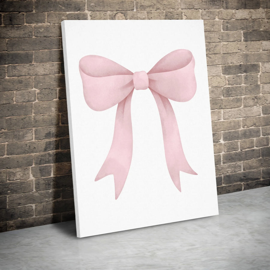 Pink Bow Canvas Wall Art | Watercolor Coquette Aesthetic Print | Premium 1.25" Thick Gallery Wrap | Nursery Decor Gift for Girl's Room