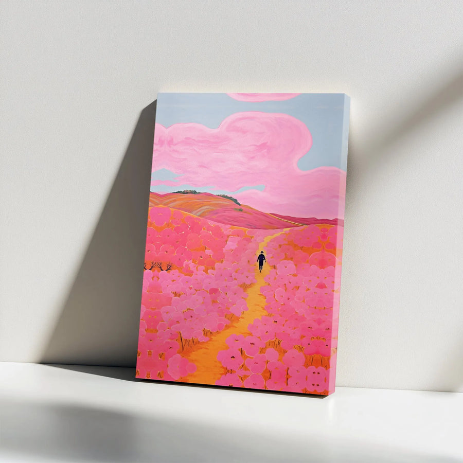 Surreal Pink Flower Field Canvas Art | Whimsical Nature Landscape Print | Premium 1.25 Inch Gallery Wrap | Modern Home Decor Gift
