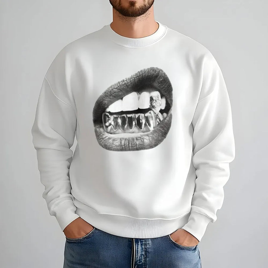 Y2k Grillz Lips Sweatshirt | Oversized Streetwear Graphic | Premium Cotton Blend | Unisex 90s Aesthetic Fashion Gift