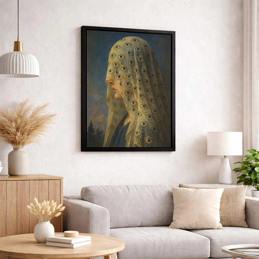 Surreal Eye Veil Canvas Wall Art | Gothic Dark Academia Decor | Premium Fade-Resistant Print | Moody Aesthetic Gift for Art Lovers