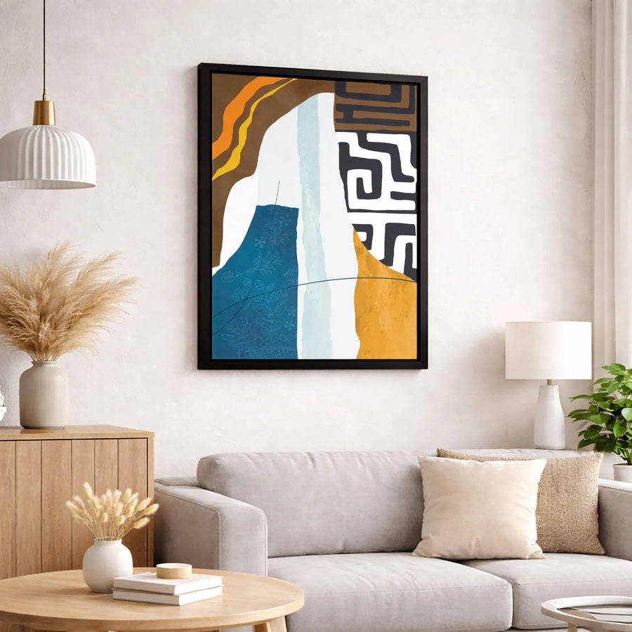Abstract Geometric Canvas Wall Art | Tribal & Botanical Collage Design | 1.25 Inch Gallery Wrap | Modern Home Decor Gift