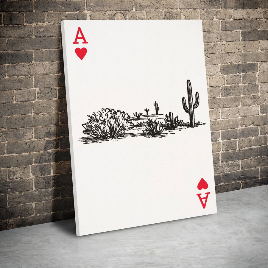 Ace Of Hearts Canvas Wall Art | Desert Cactus Sketch Illustration | Premium Gallery Wrap Decor | Southwest Boho Gift For Home Office