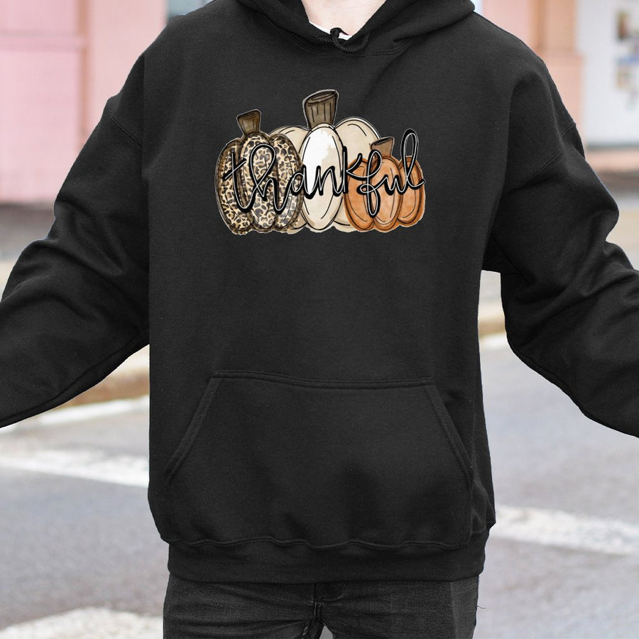 Thankful Pumpkin Hoodie | Leopard Print Fall Aesthetic Design | Premium Cotton Blend | Cozy Thanksgiving Gift for Women & Thanksgiving Lovers