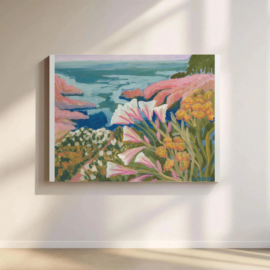 Big Sur Canvas Wall Art | Impressionist Coastal Wildflower Print | Premium Gallery Wrapped Canvas | California Home & Living Room Decor Gift