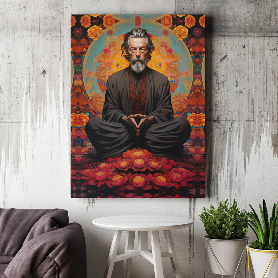 Meditating Sage Canvas Wall Art | Zen Lotus Flower Mandala Decor | Premium Fade-Resistant Gallery Print | Spiritual Home Office Gift