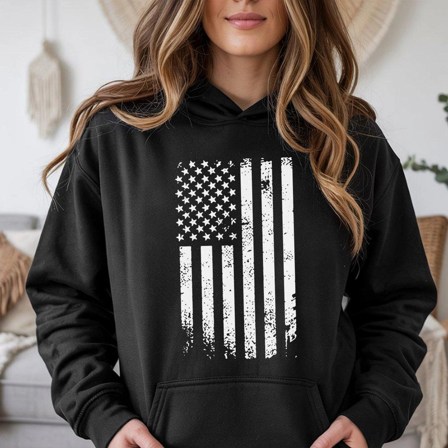 Distressed American Flag Hoodie | Grunge USA Flag Graphic Print | Premium Cotton Blend Streetwear | Patriotic Gift for Men and Women