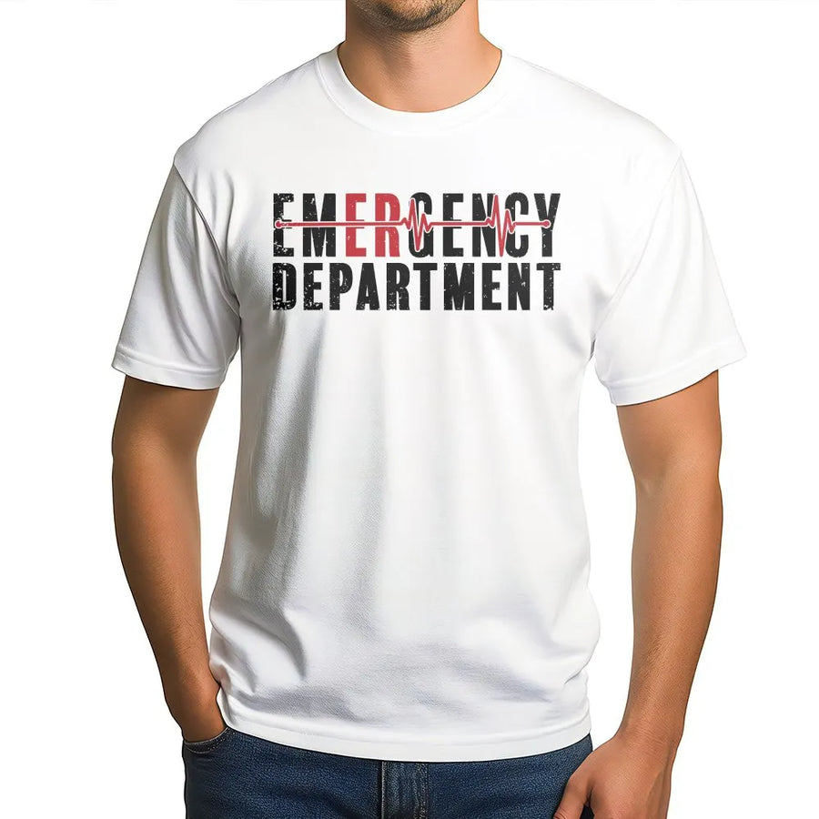 Emergency Department T-Shirt | EKG Heartbeat Line Graphic | Soft Cotton Blend | Patriotic Gift for ER Nurse, RN, Paramedic on 4th of July