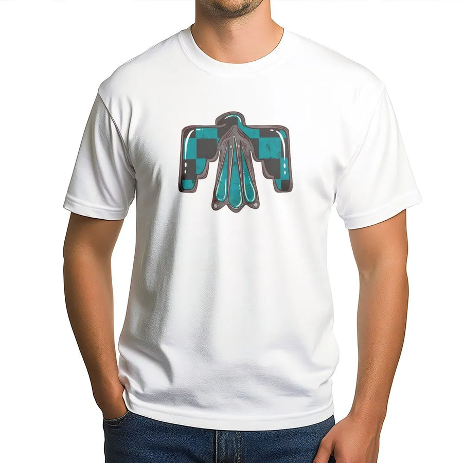 Checkered Thunderbird Graphic T-Shirt | Southwestern Style Bird Print | Premium 100% Cotton Tee | Boho Western Gift for Her
