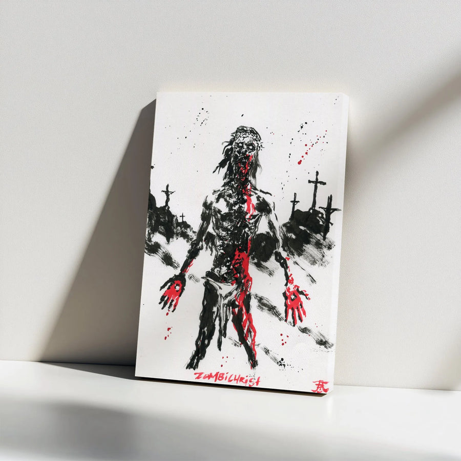 Zombie Christ Canvas Wall Art | Gothic Brushstroke Painting | Premium Gallery Wrapped Canvas | Unique Gift for Horror Fan