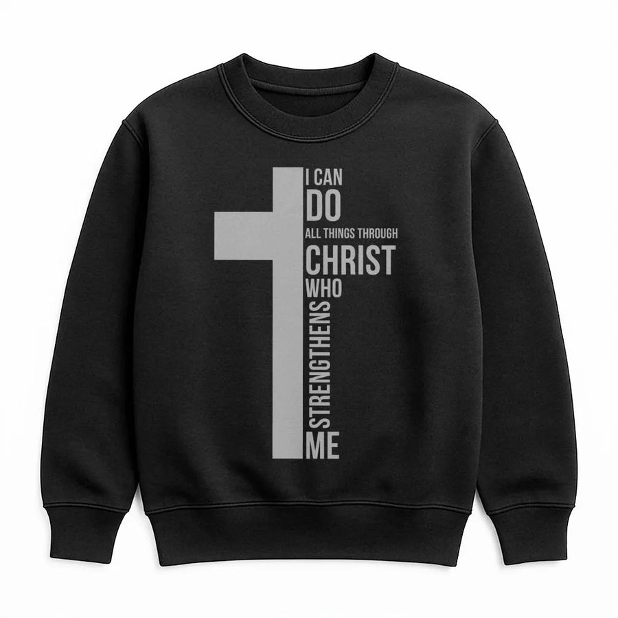 I Can Do All Things Through Christ Sweatshirt | Minimalist Cross Design | Premium Cotton Blend | Faith-Based Apparel Gift for Men and Women