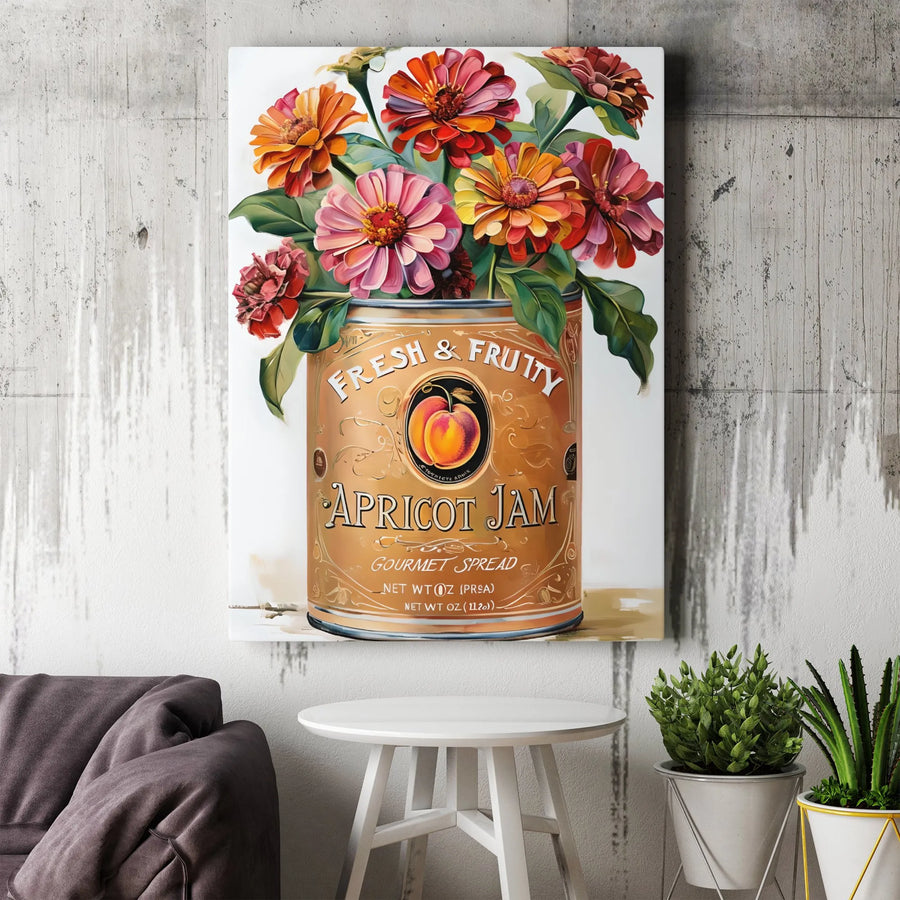 Apricot Jam Flower Canvas Wall Art | Vintage Kitchen Decor Print | Premium Gallery Wrapped Canvas | Farmhouse Kitchen Wall Decor