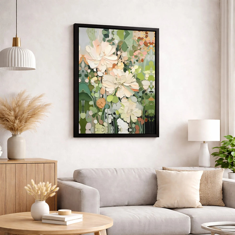 Abstract Floral Canvas Wall Art | Cream and Sage Green Impasto Texture | Gallery-Quality 1.25-Inch Profile | Modern Home Decor Gift